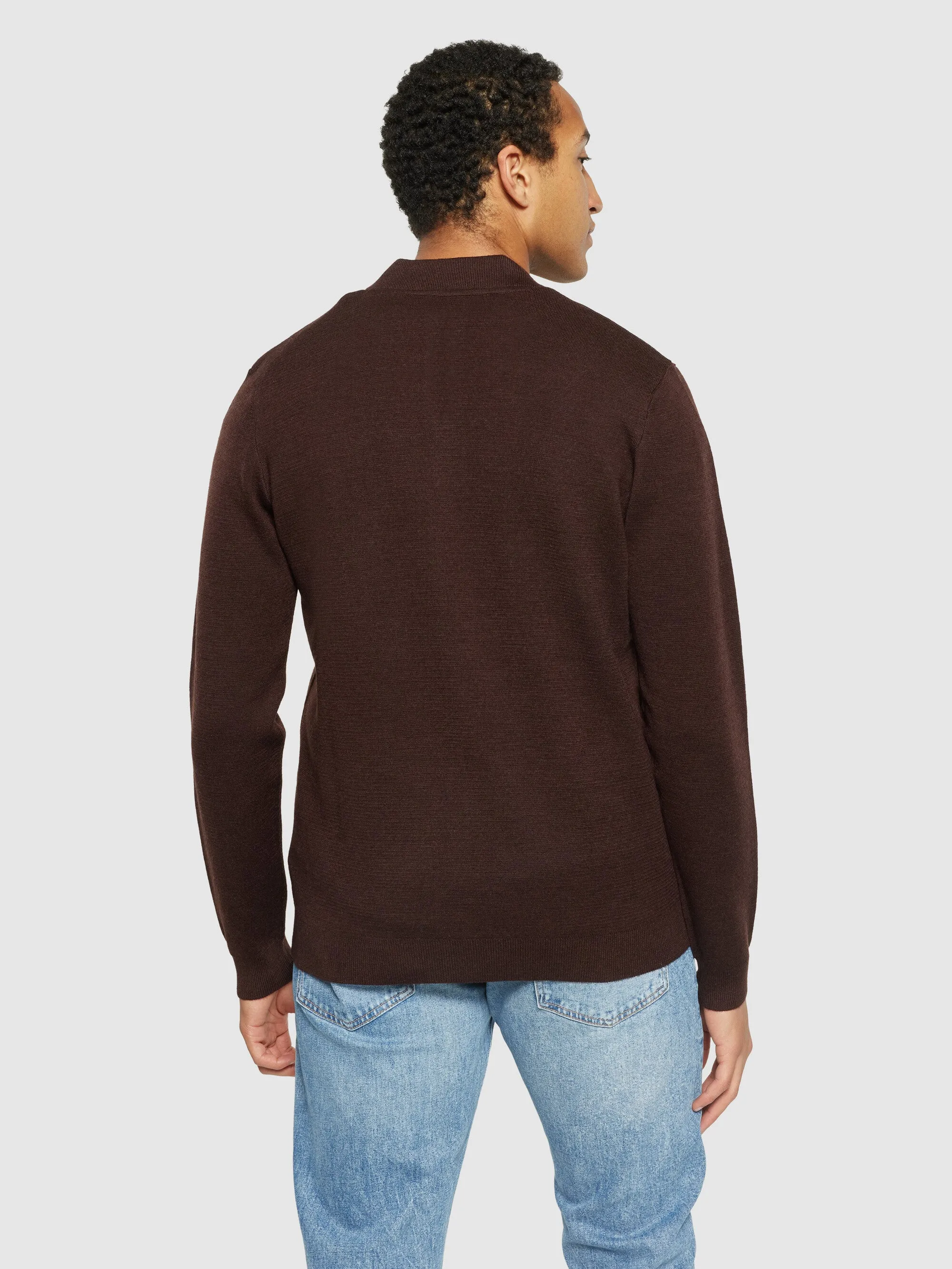 Merino zip cardigan - RWS - Demitasse (brown)