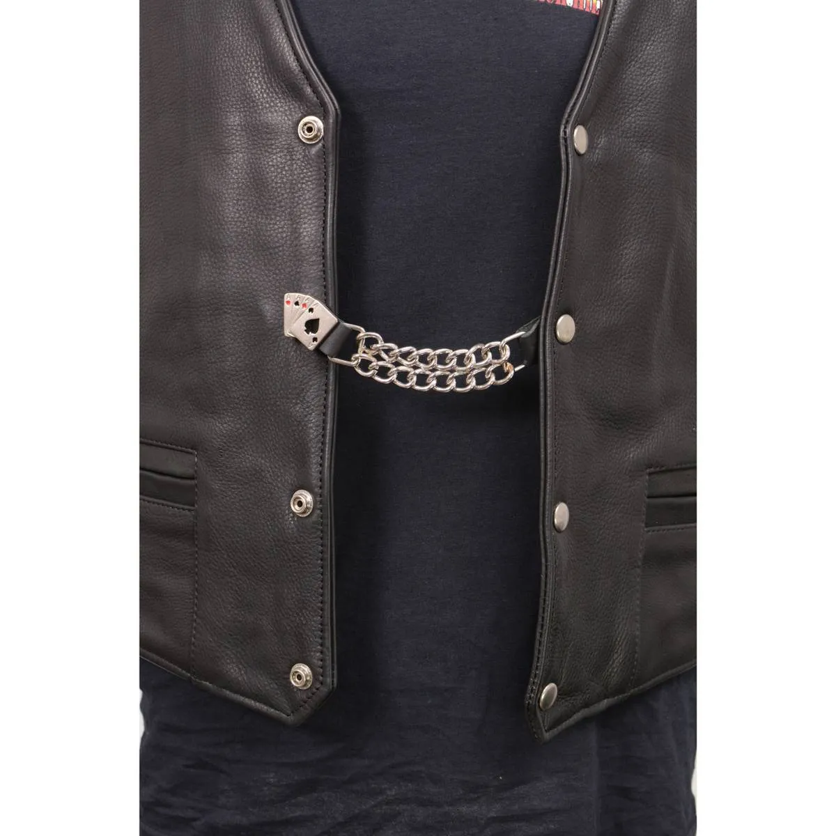 Milwaukee Leather 4 Aces Medallion Vest Extender - Double Chrome Chains Genuine Leather 6.5" Extension MLA1007-Single