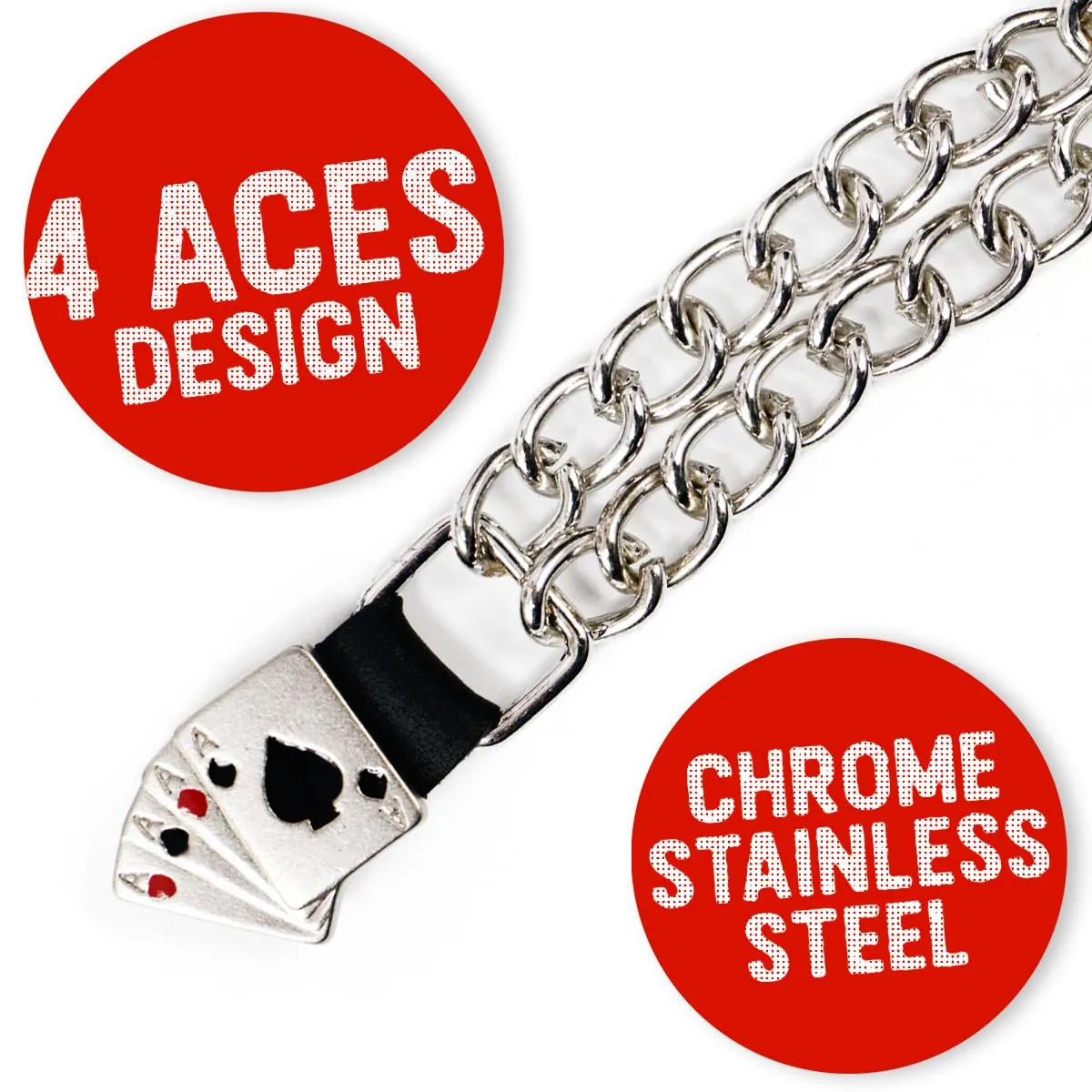 Milwaukee Leather 4 Aces Medallion Vest Extender - Double Chrome Chains Genuine Leather 6.5" Extension MLA1007-Single