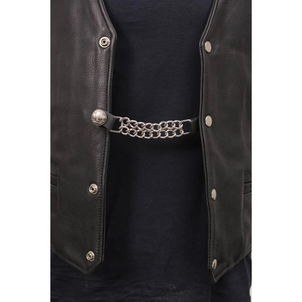 Milwaukee Leather 5 Cent Buffalo Medallion Vest Extender - Double Chrome Chains Genuine Leather 6.5" Extension MLA1009-Single