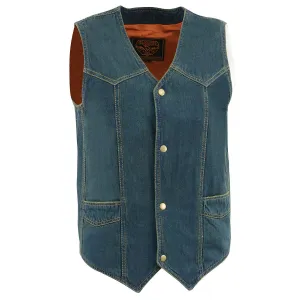 Milwaukee Leather DM1310 Men's Classic Blue Denim Western Style Cowboy Biker Vest w/ Snap Button Closure