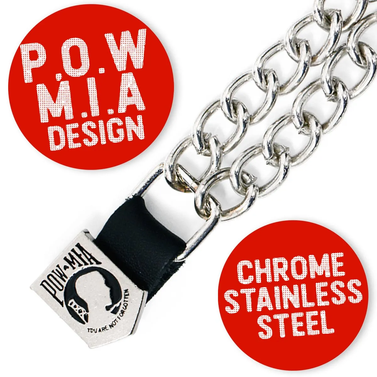 Milwaukee Leather POW/MIA Medallion Vest Extender - Double Chrome Chains Genuine Leather 6.5" Extension MLA1017-Single