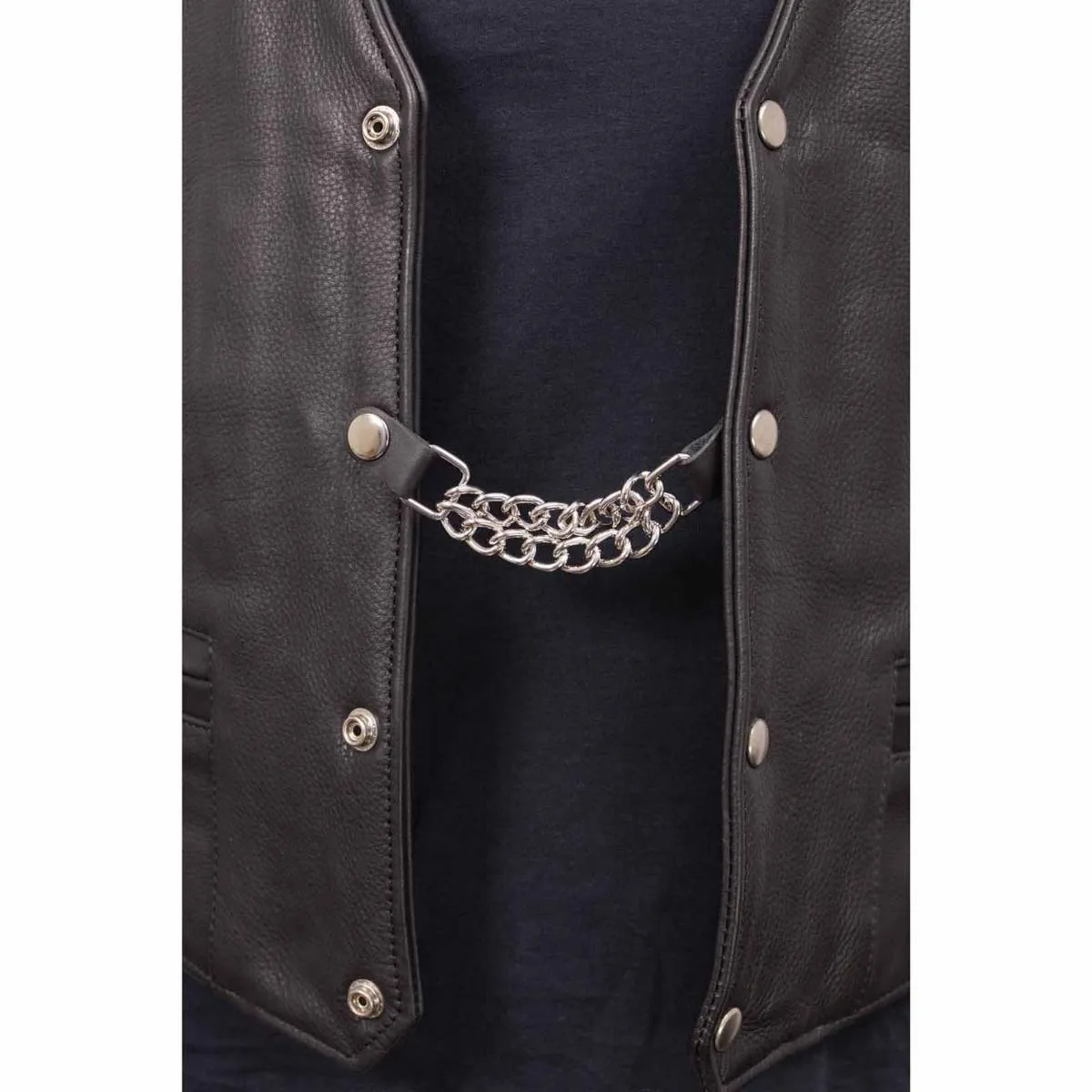 Milwaukee Leather Silver/Chrome Medallion Vest Extender - Double Chrome Chains Genuine Leather 6.5" Extension MLA1015-Single