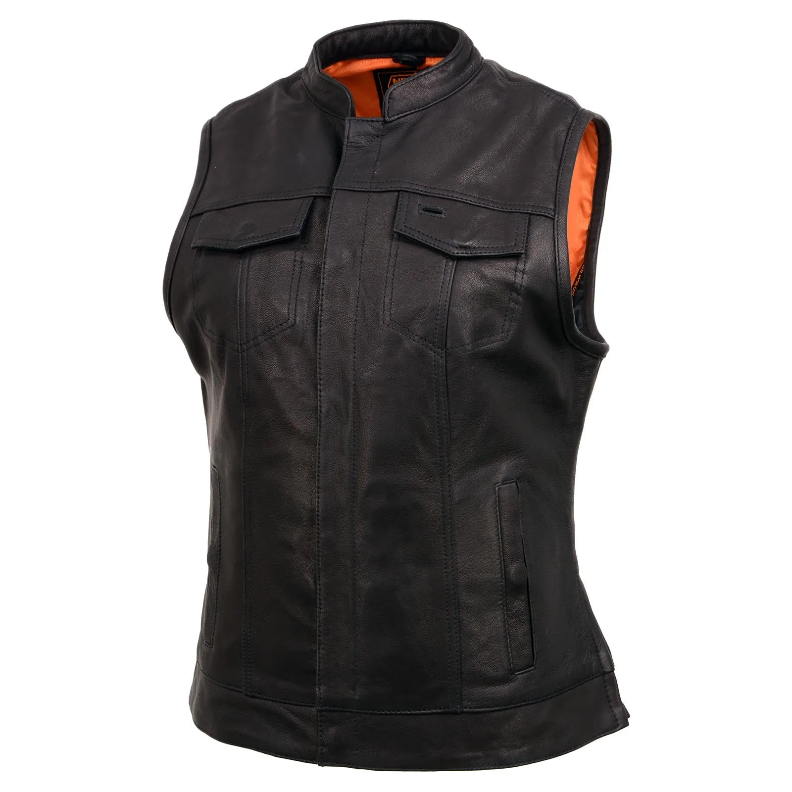 Milwaukee Leather Women’s Lashes Black Leather Club Style Motorcycle Rider Vest w/ Concealed Closure MLL4512