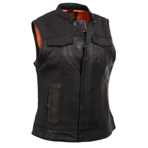 Milwaukee Leather Women’s Lashes Black Leather Club Style Motorcycle Rider Vest w/ Concealed Closure MLL4512