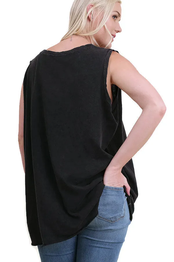 Mineral Washed Twisted Knot Top, Washed Black