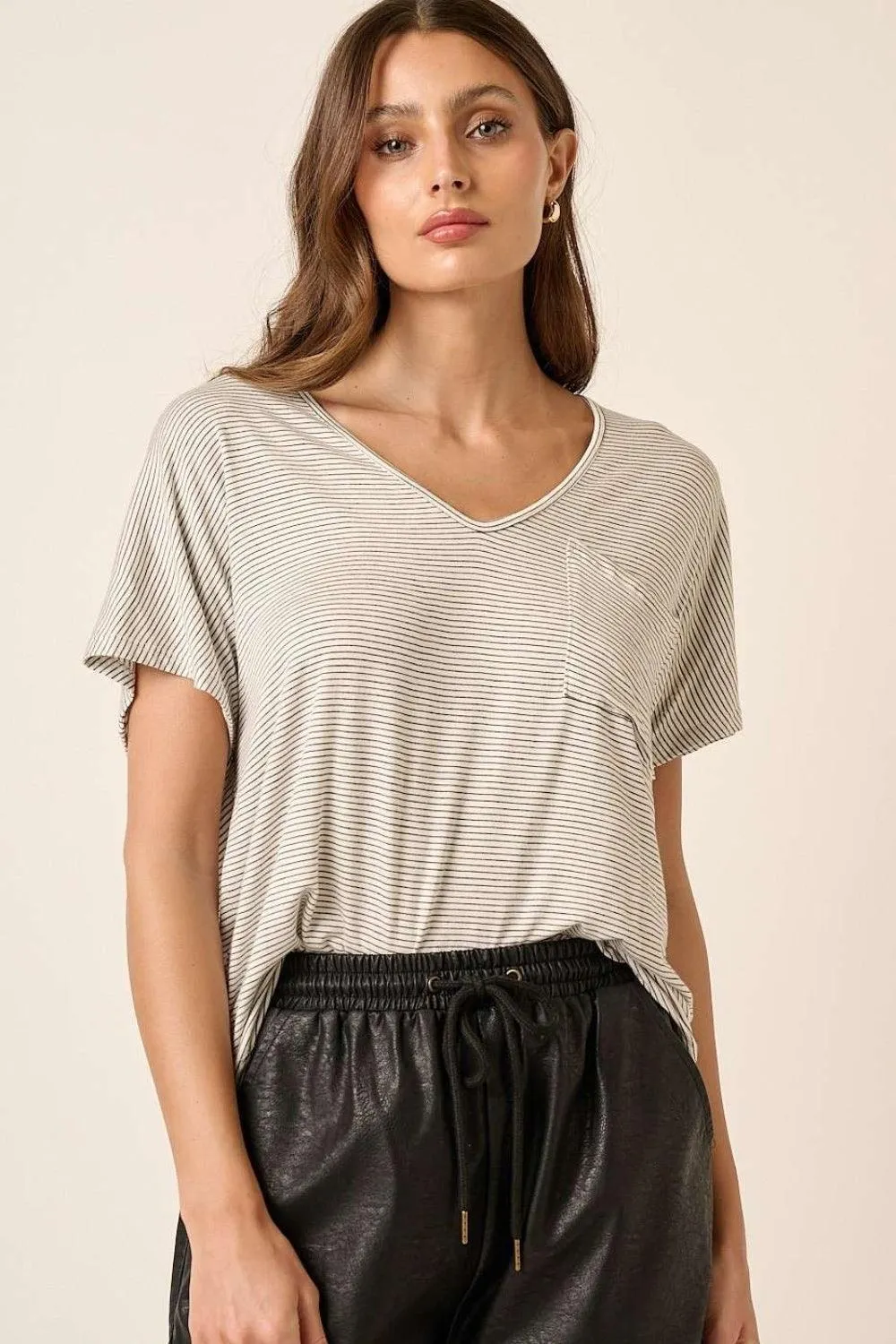 Mittoshop Striped V-Neck Short Sleeve T-Shirt