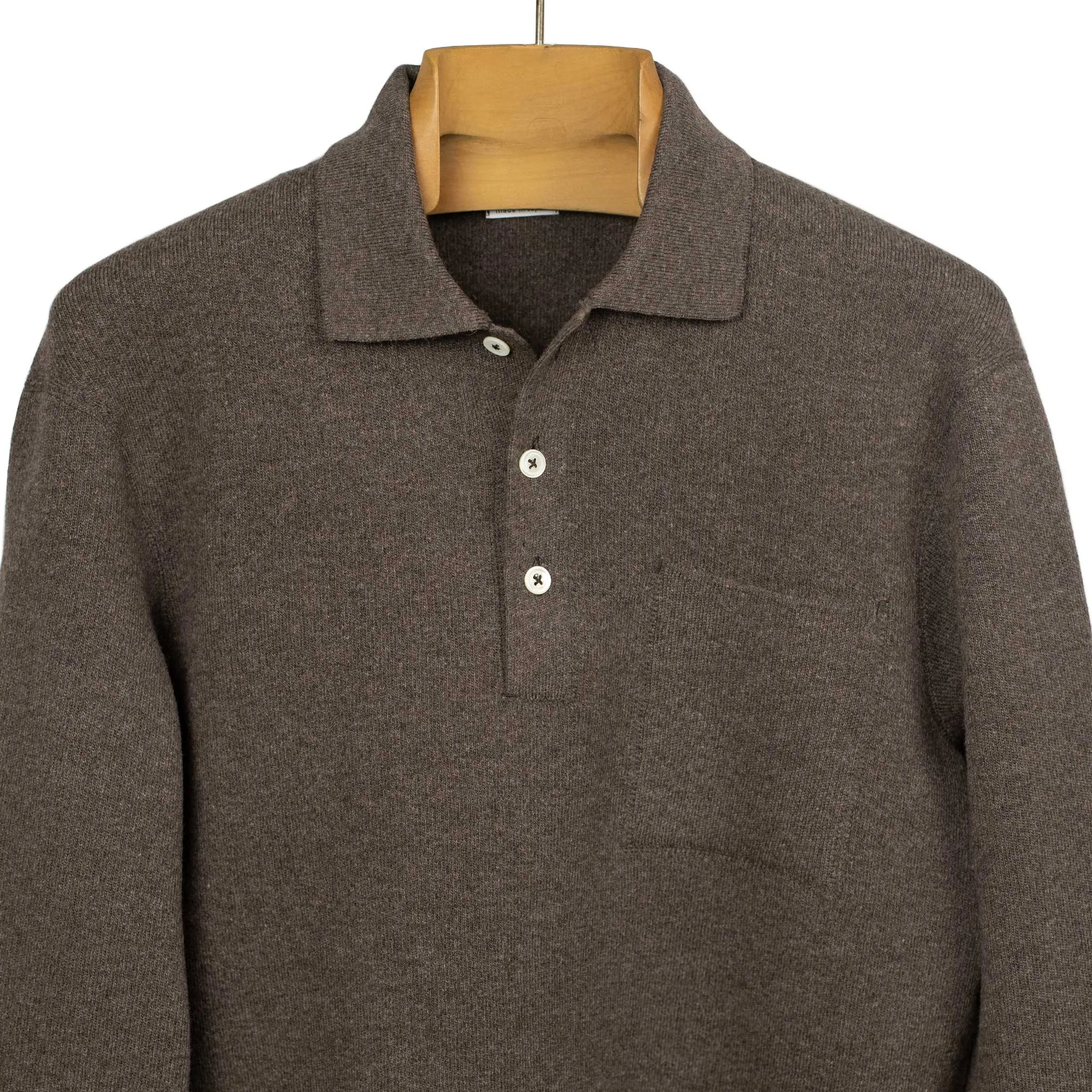 Molded polo sweater in dark brown wool mix