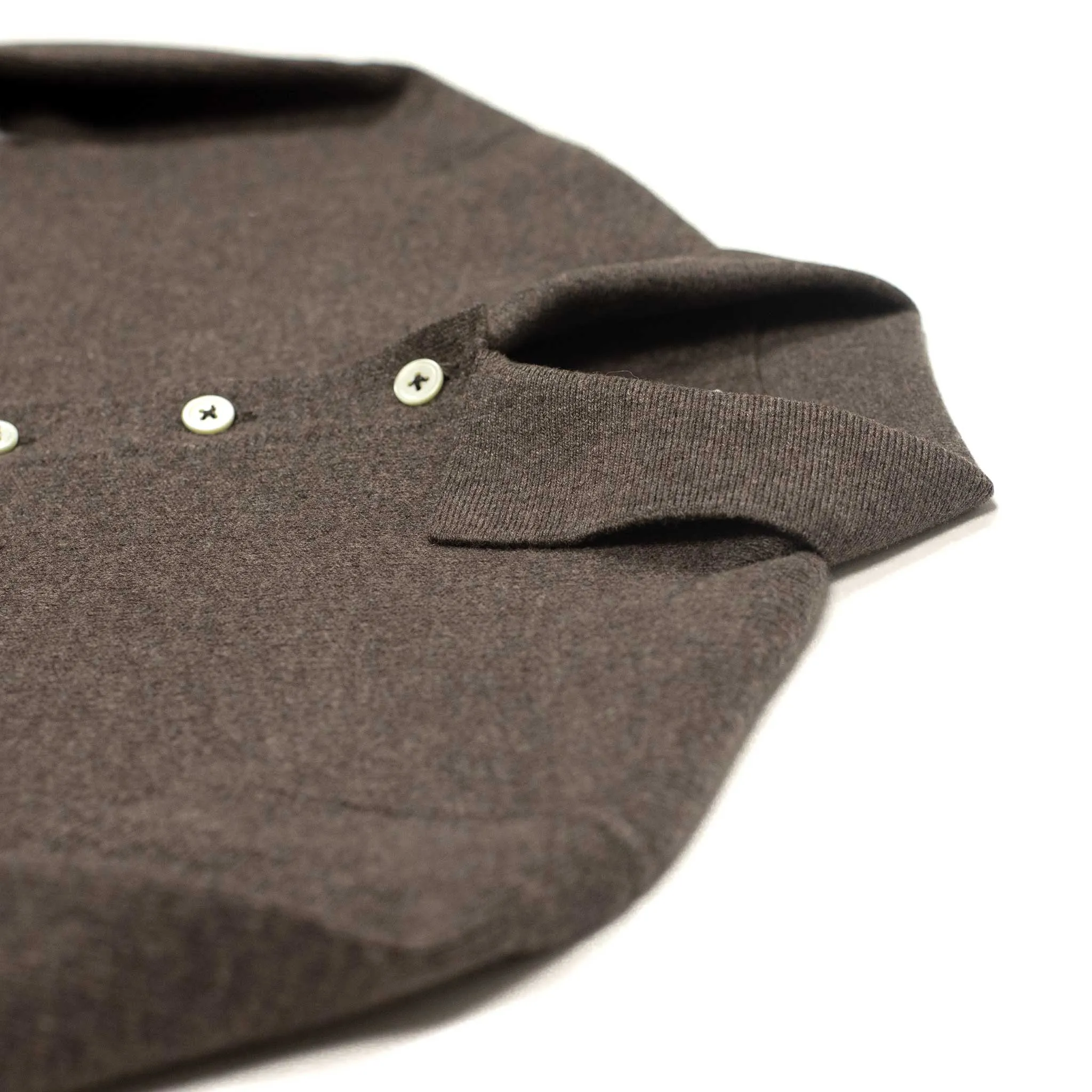 Molded polo sweater in dark brown wool mix