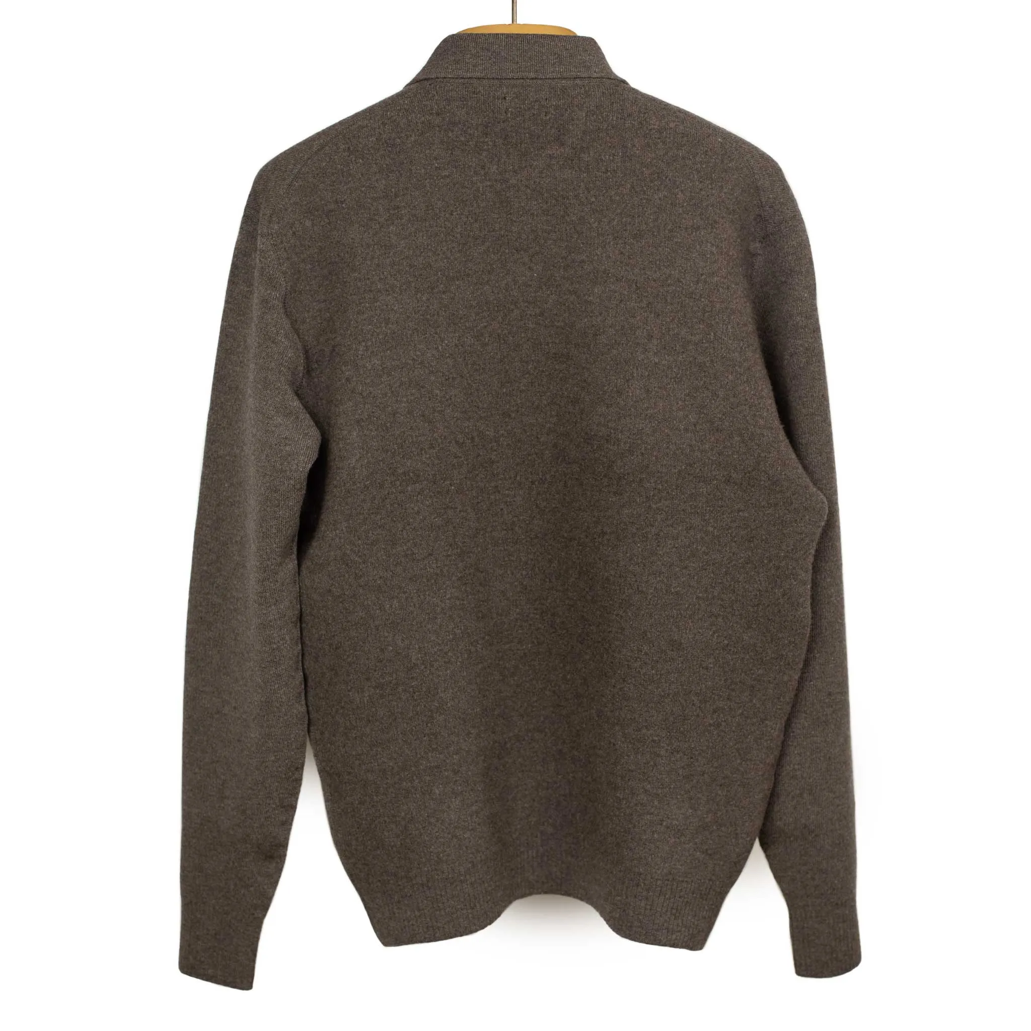 Molded polo sweater in dark brown wool mix