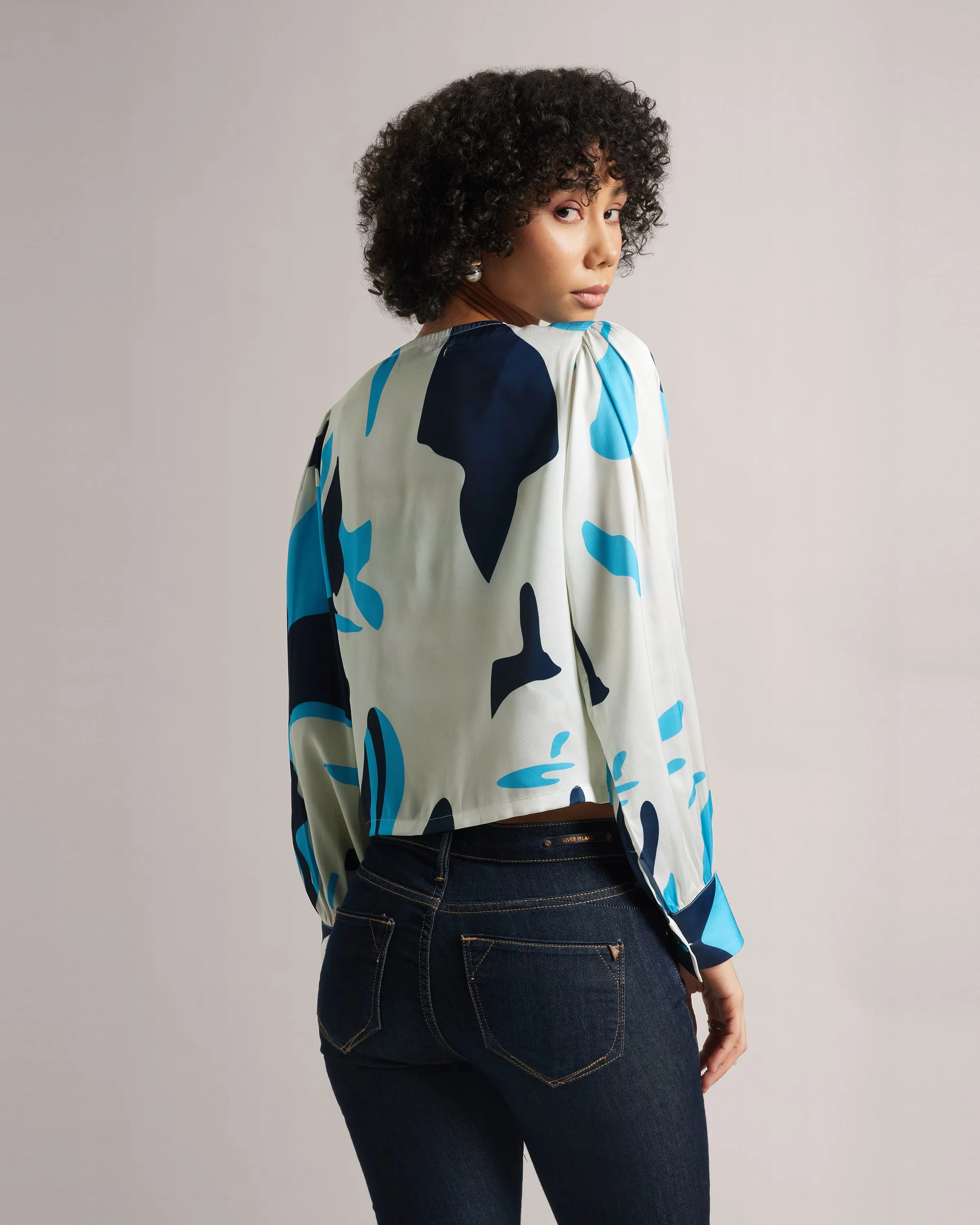 Multicolour Blue Crop Shirt