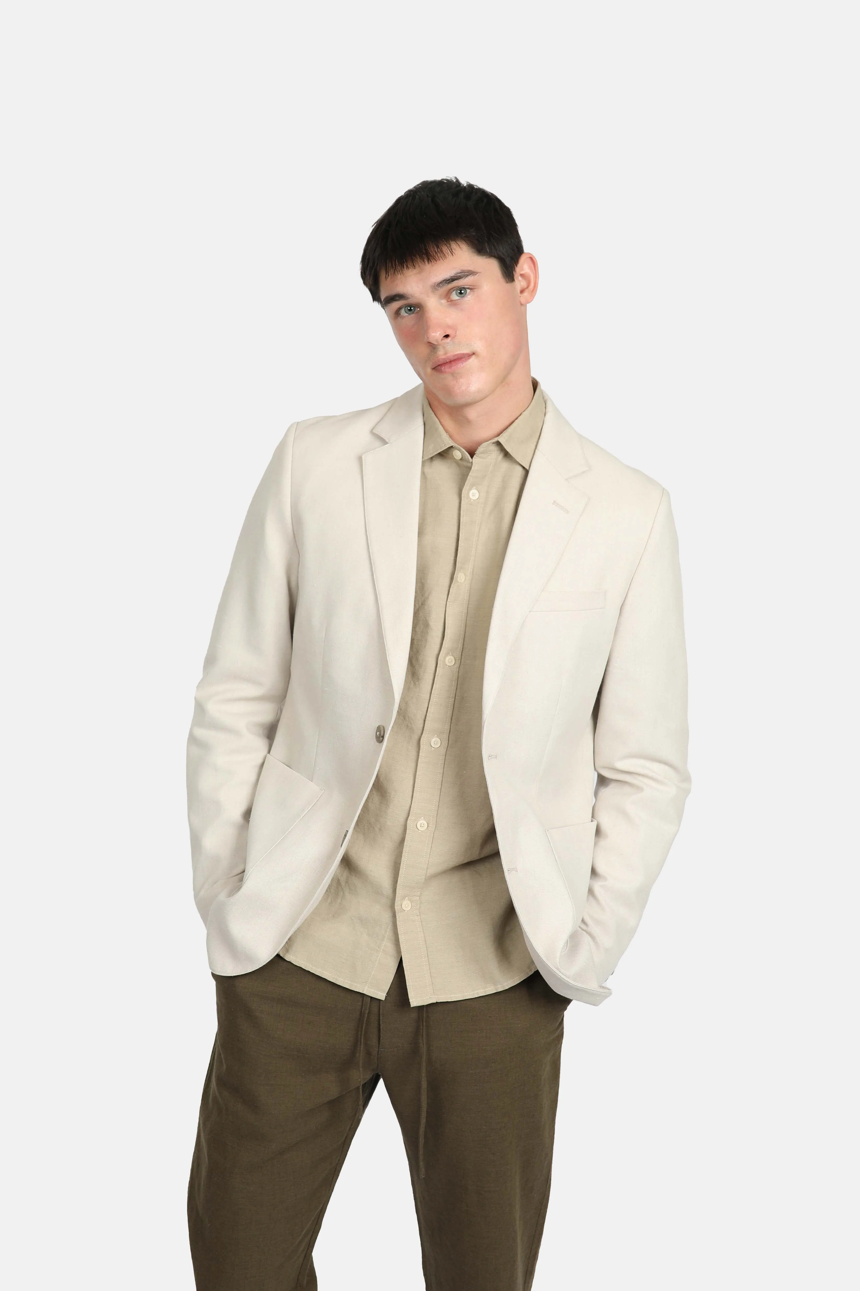 Natural Cotton Linen Notch Lapel Blazer