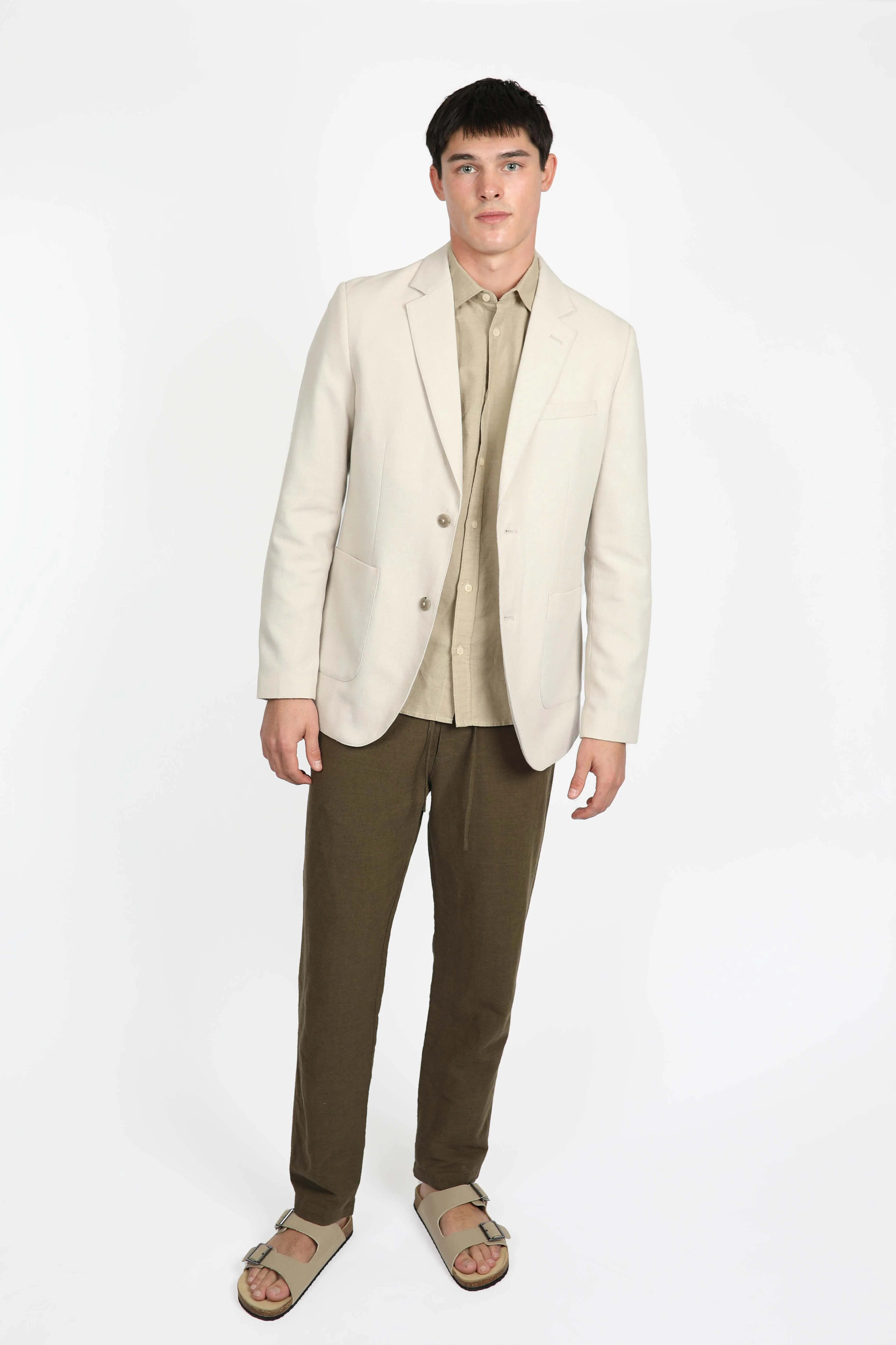 Natural Cotton Linen Notch Lapel Blazer