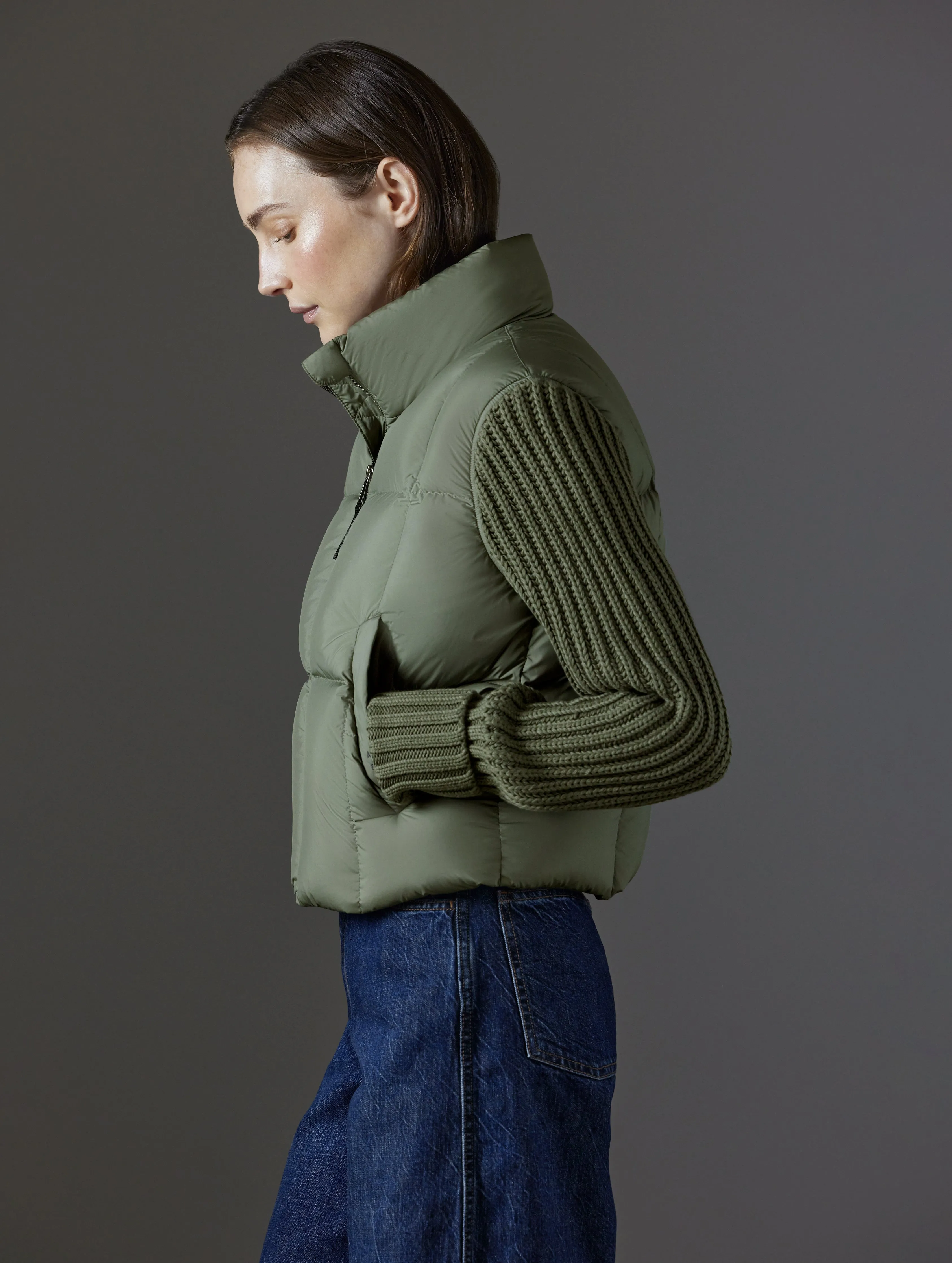 Nina Cardigan-Sleeve Down Jacket - Fern Green