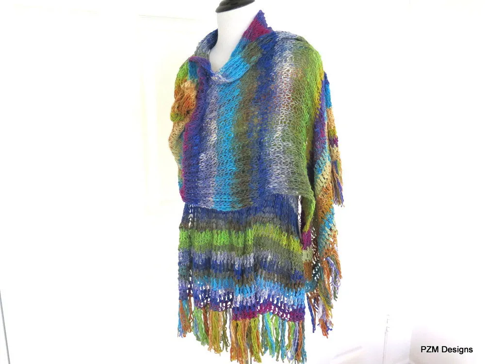 Noro Silk Shawl, Hand Knit Luxury Designer Wrap, Gift for Her