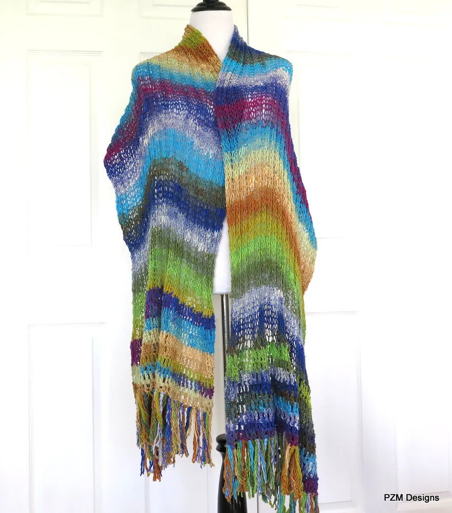 Noro Silk Shawl, Hand Knit Luxury Designer Wrap, Gift for Her