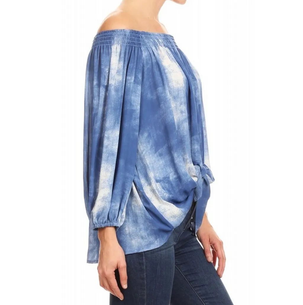 Off the Shoulder Tie front Tunic Top, Royal