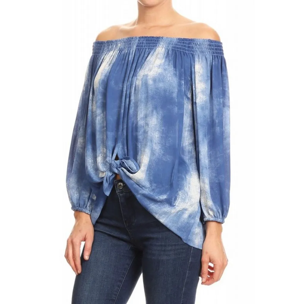 Off the Shoulder Tie front Tunic Top, Royal