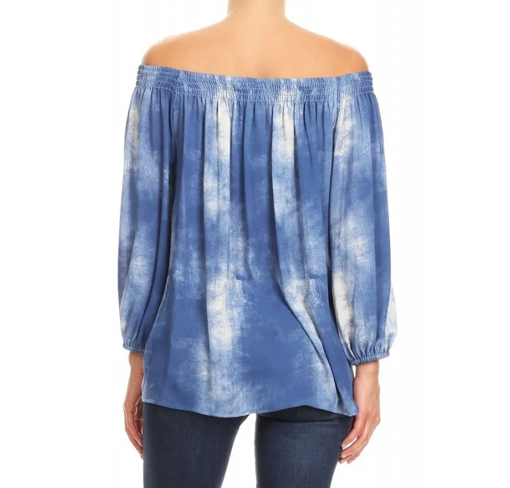 Off the Shoulder Tie front Tunic Top, Royal