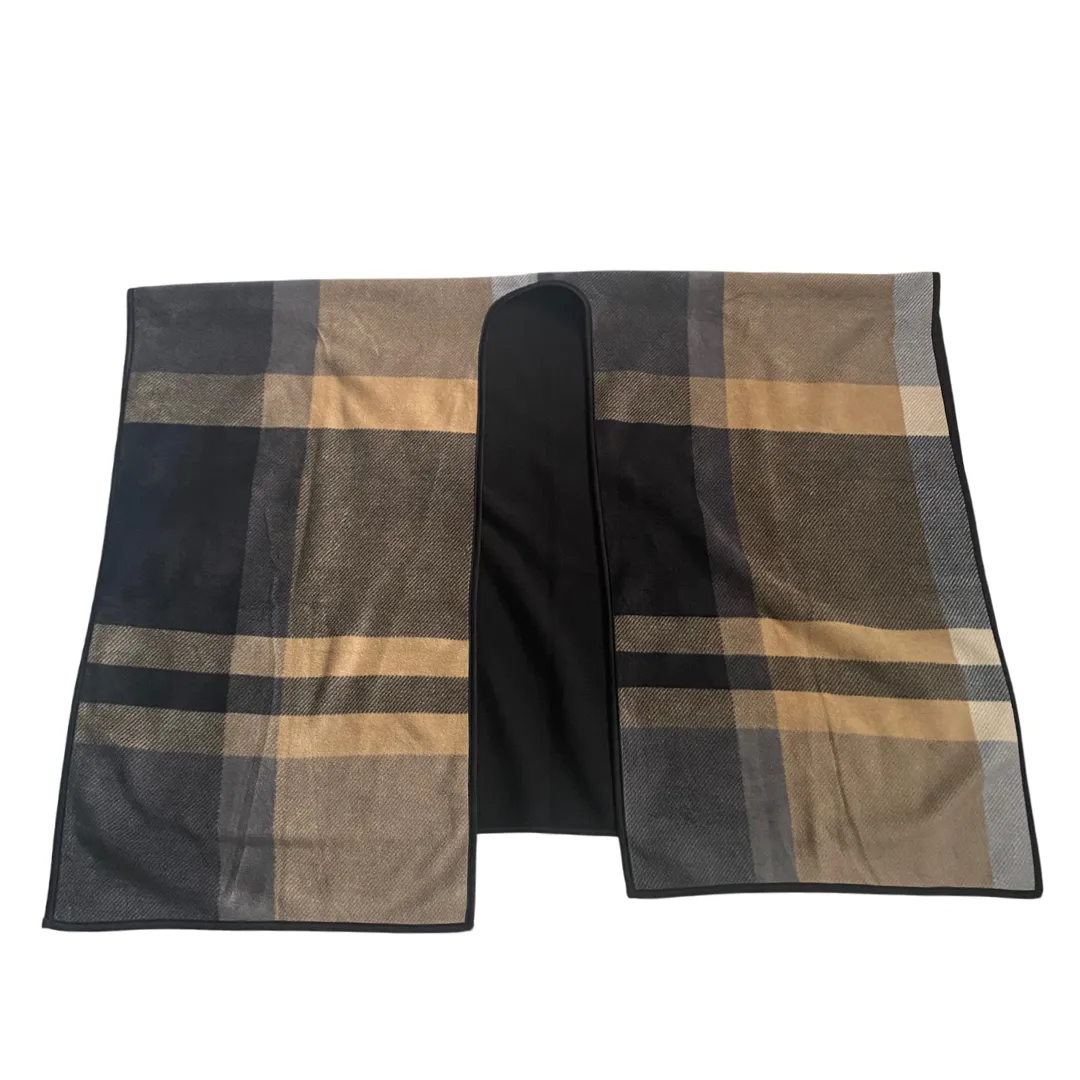 Oversized Check Shawl Reversible Wrap Camel Black ONE SIZE