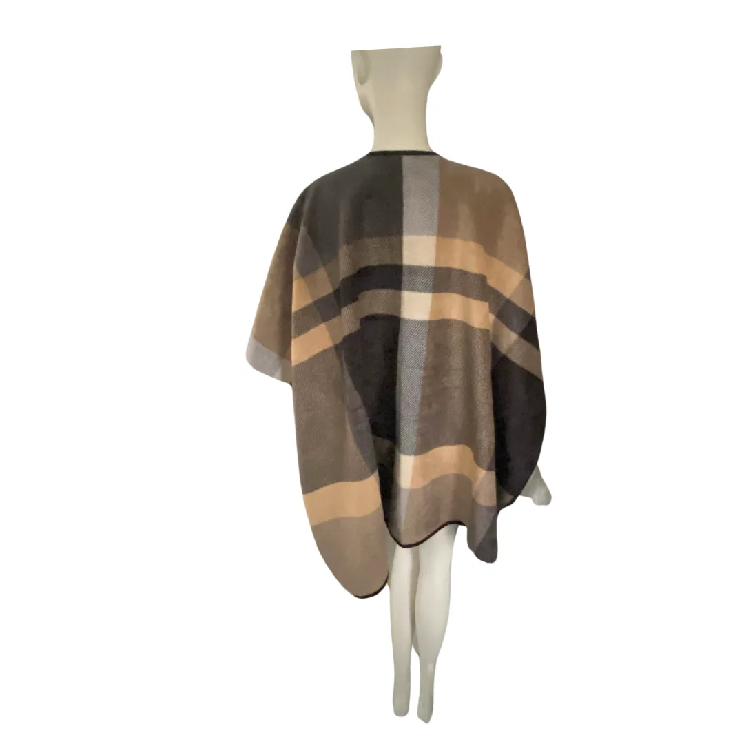 Oversized Check Shawl Reversible Wrap Camel Black ONE SIZE