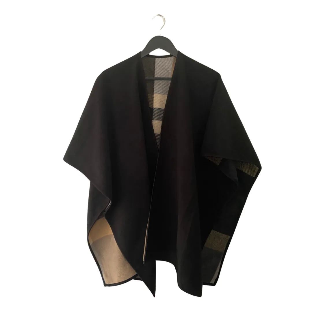 Oversized Check Shawl Reversible Wrap Camel Black ONE SIZE