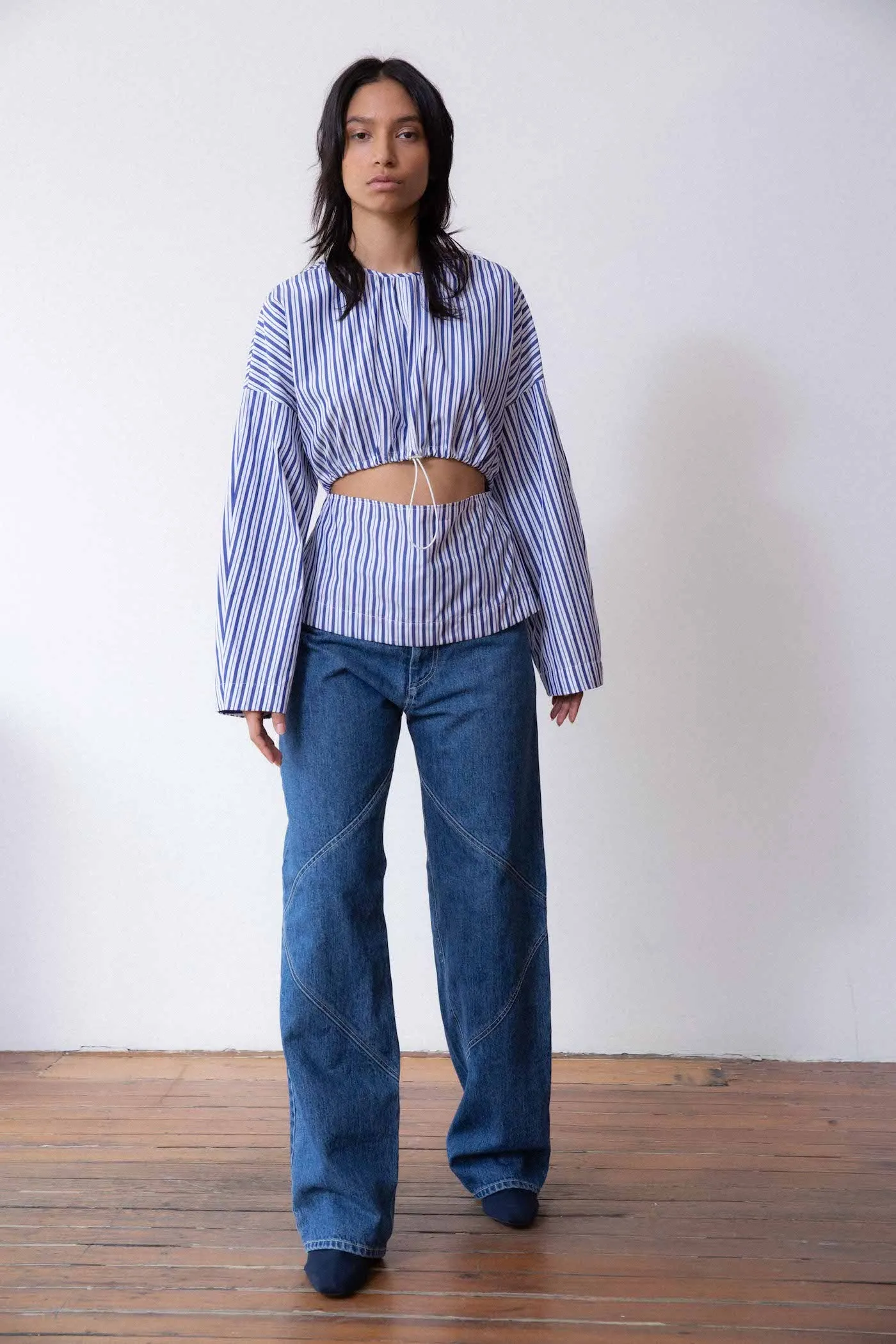 Paneled Wide Leg Jeans - Stonewash