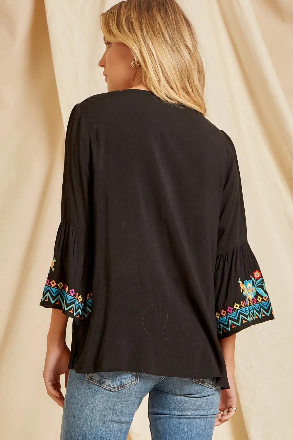 Patchwork Embroidered Top, Black