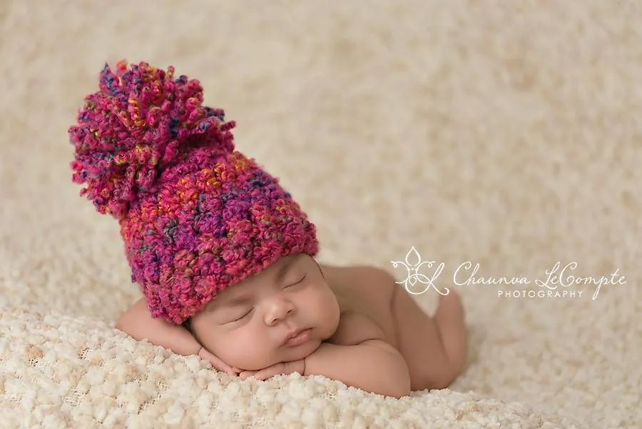 Pink Rainbow Newborn Pom Hat