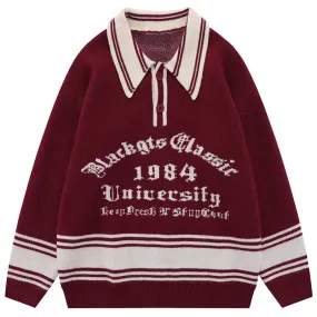 PopFlying Vintage Preppy Sweater Letters Jacquard