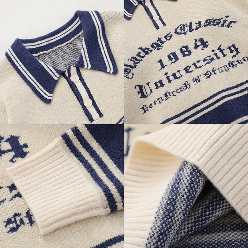 PopFlying Vintage Preppy Sweater Letters Jacquard