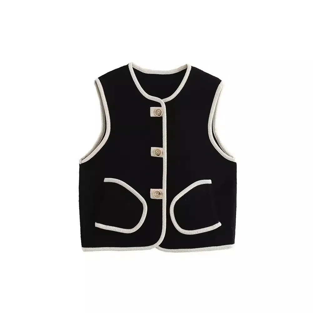 Pre Order: Loose Fit Sleeveless Trimmed Pocket  Pearl Fleece Vest