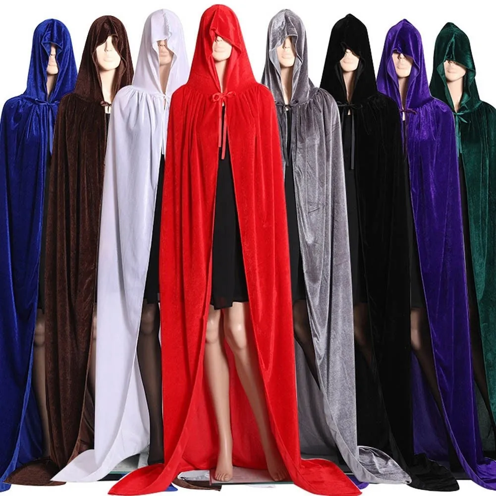 Premium Adult Red Hooded Cape Wizard Costume made of velvet