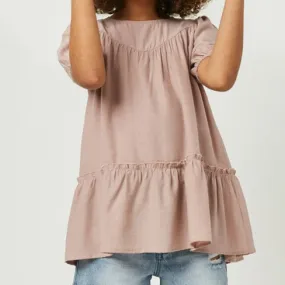 Puff Sleeve Textured Tunic Top- Mauve