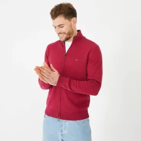 RED COTTON JERSEY ZIP CARDIGAN