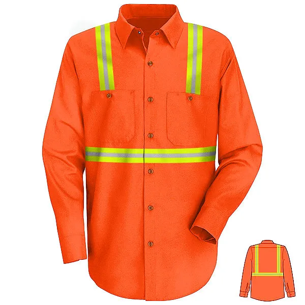 RED KAP CUSTOM HI-VIZ SP14 LONG SLEEVE SHIRT- ORANGE