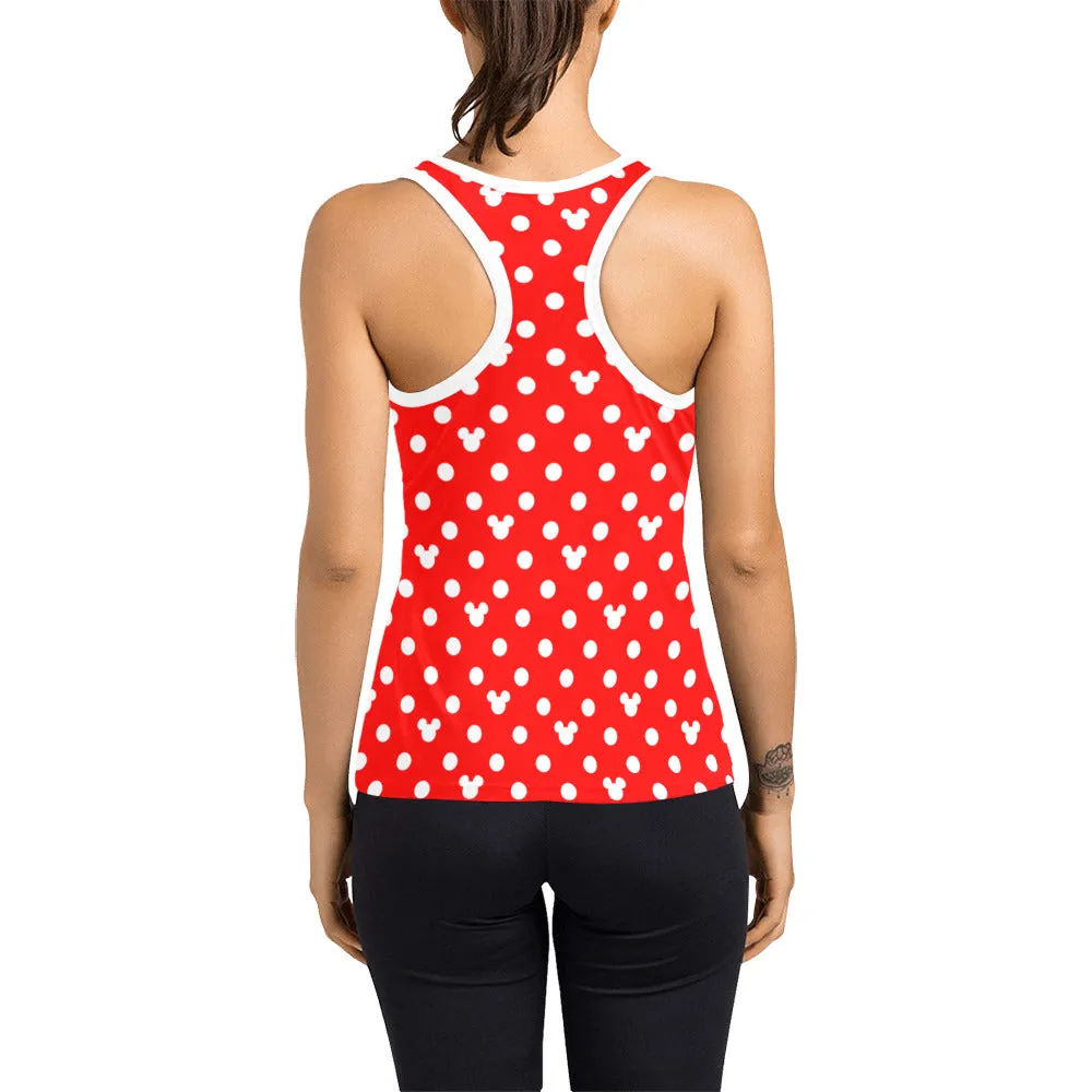 Red With White Mickey Polka Dots Women's Racerback Tank Top