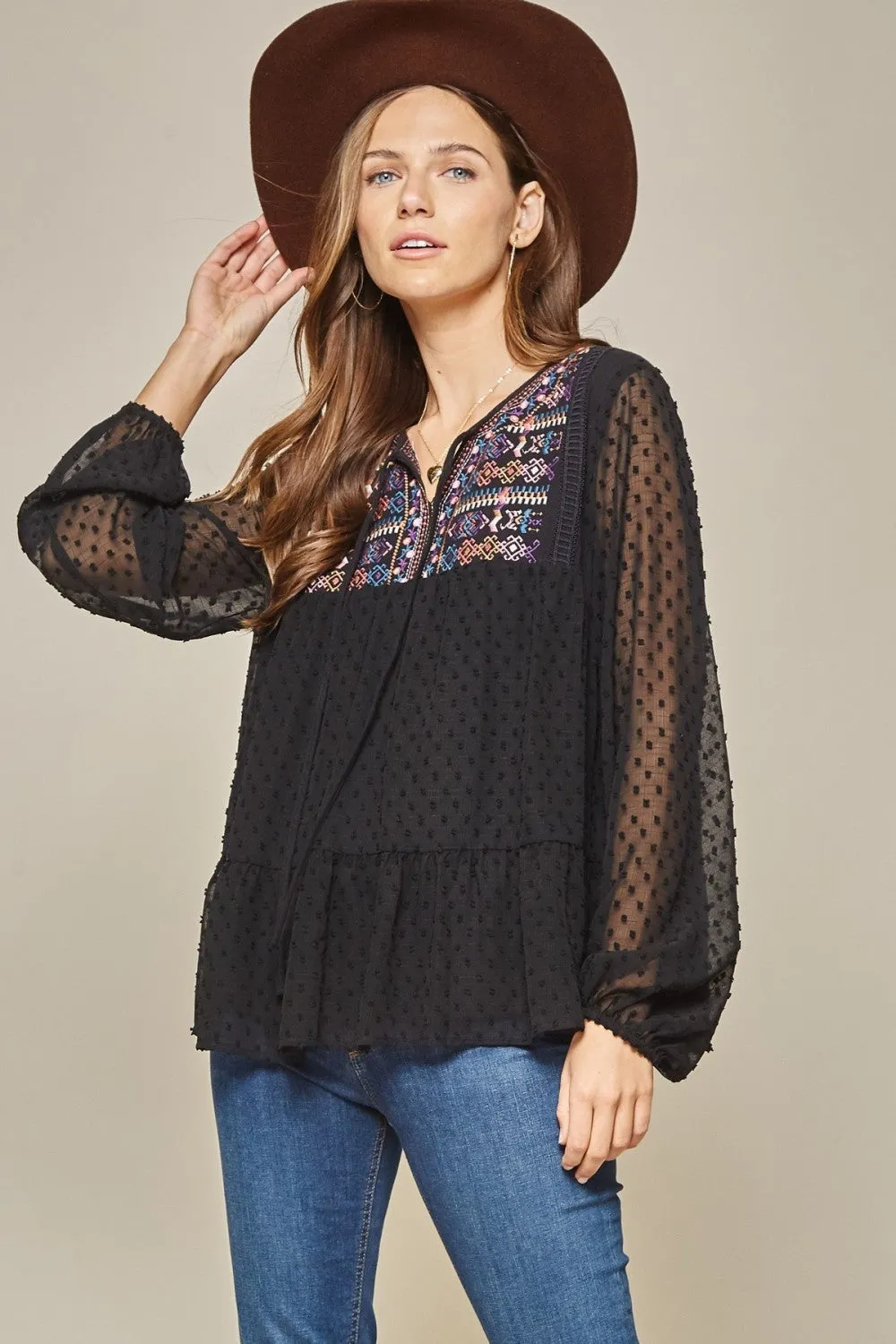 Romantic Embroidered Swiss Dot Top