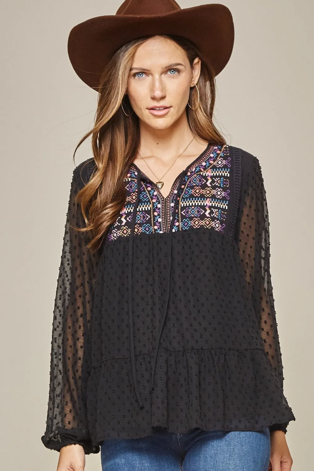 Romantic Embroidered Swiss Dot Top