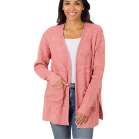 Rose Waffle Weave Open Cardigan