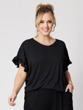 Ruffle Sleeve Tunic - Black