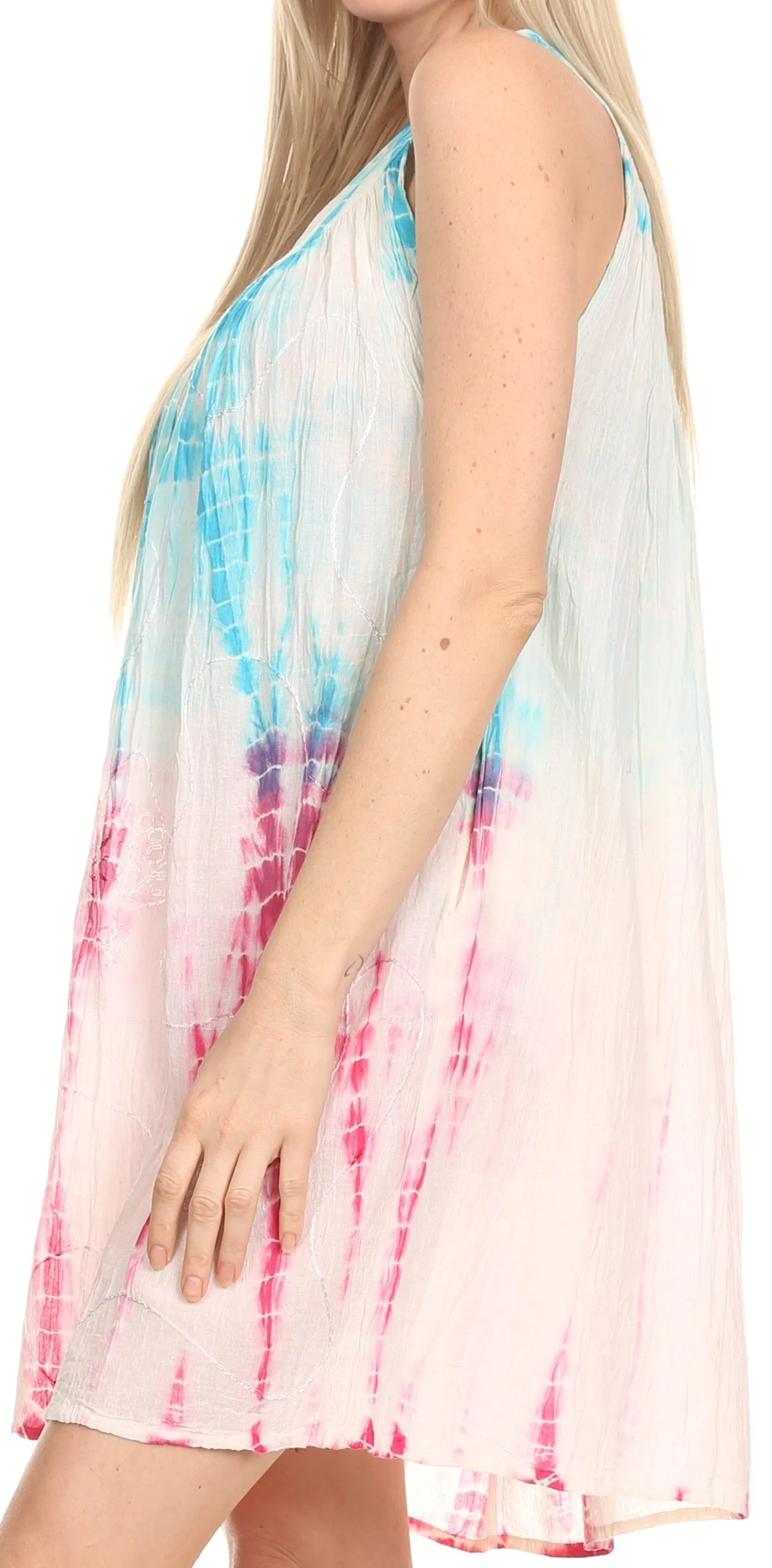 Sakkas  Amber Rose Sleeveless V-Neck Embroidered Ombre Tie Dye Tank Top Blouse / Tunic