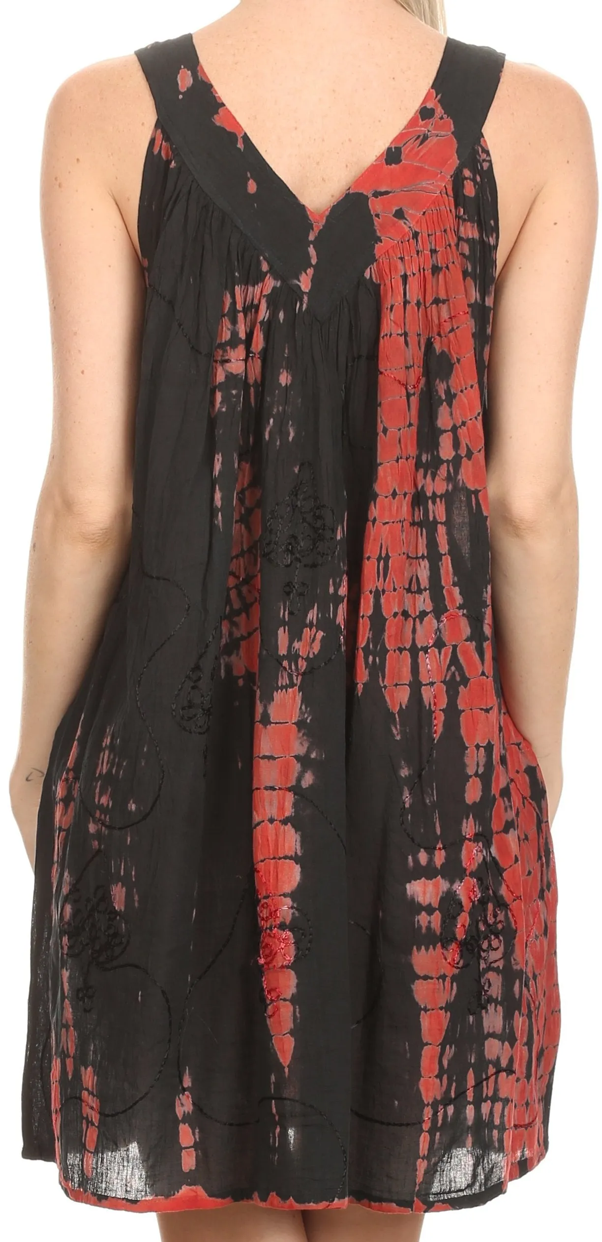 Sakkas  Amber Rose Sleeveless V-Neck Embroidered Ombre Tie Dye Tank Top Blouse / Tunic