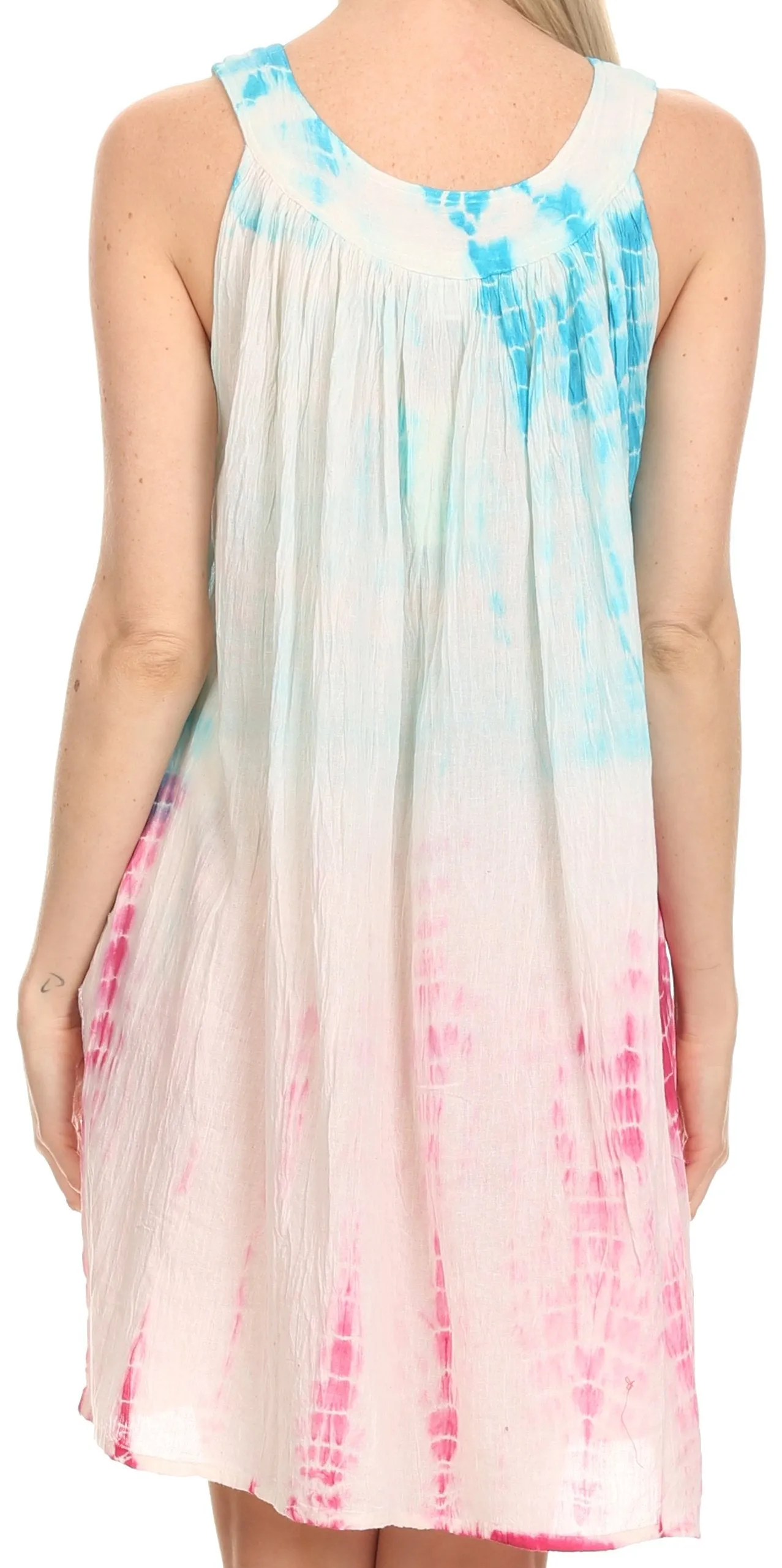 Sakkas  Amber Rose Sleeveless V-Neck Embroidered Ombre Tie Dye Tank Top Blouse / Tunic