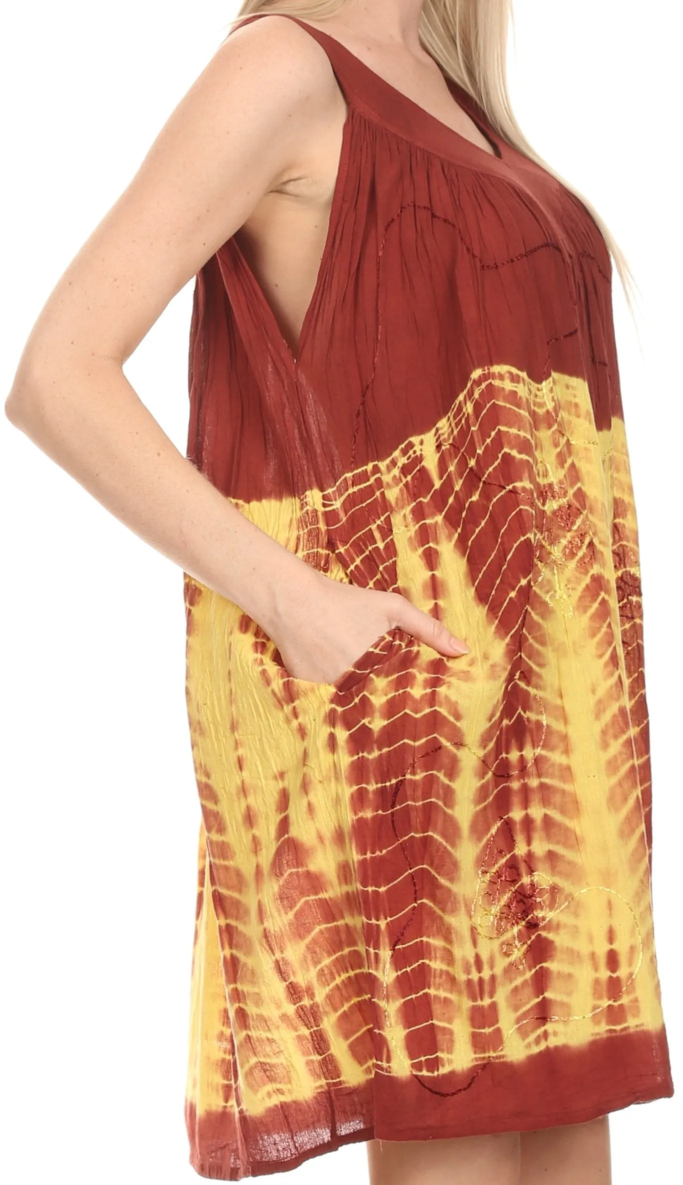 Sakkas  Amber Rose Sleeveless V-Neck Embroidered Ombre Tie Dye Tank Top Blouse / Tunic