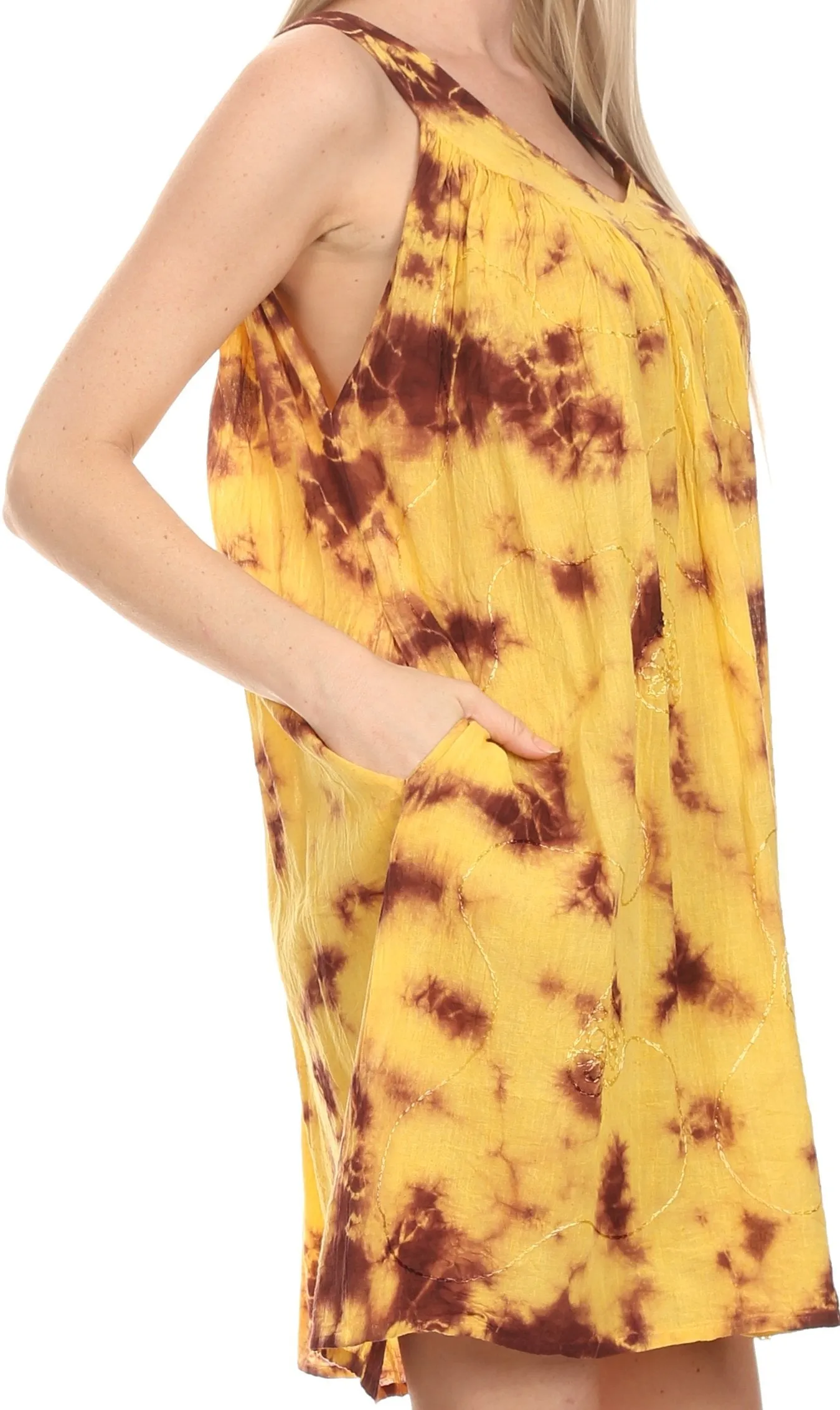 Sakkas  Amber Rose Sleeveless V-Neck Embroidered Ombre Tie Dye Tank Top Blouse / Tunic