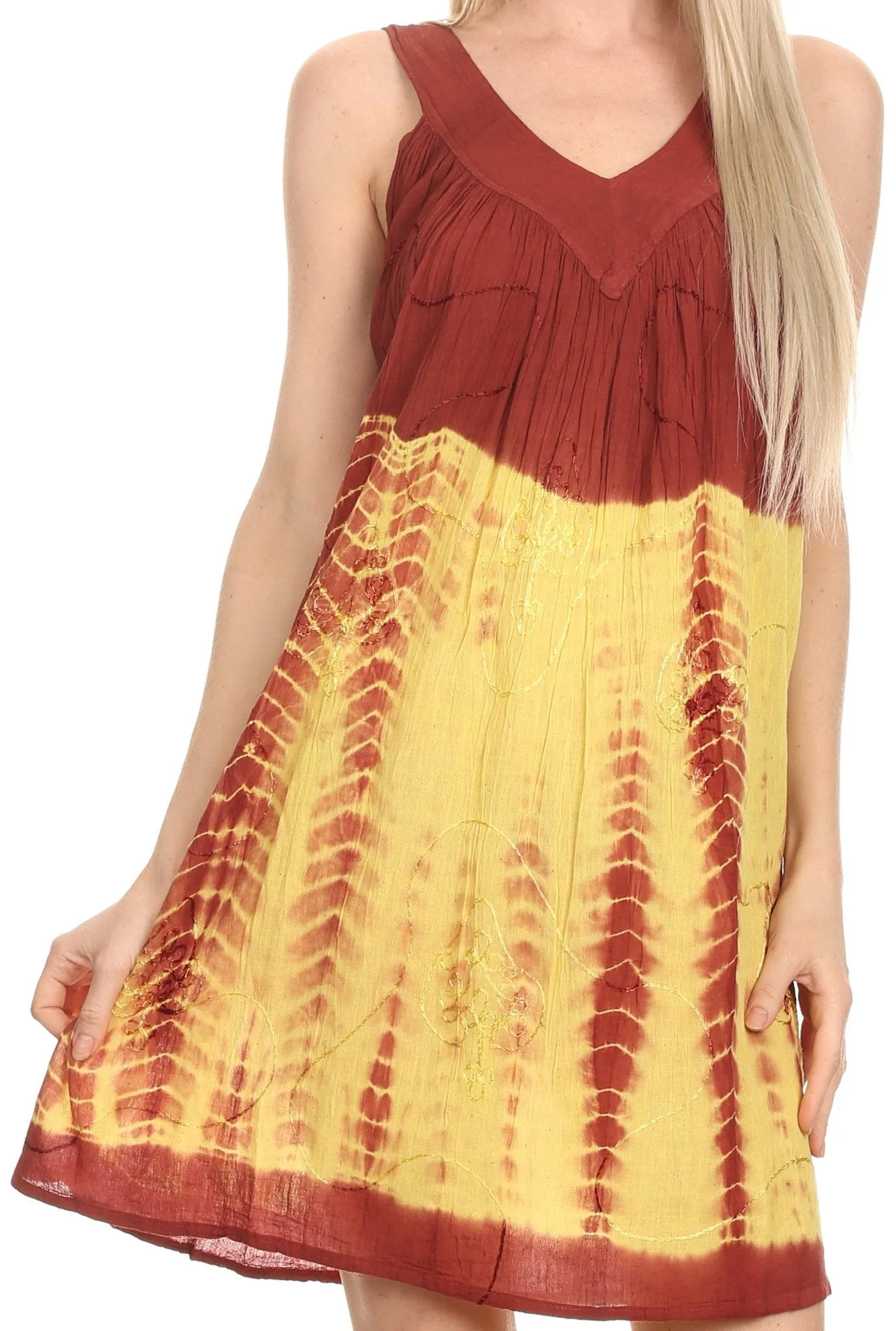 Sakkas  Amber Rose Sleeveless V-Neck Embroidered Ombre Tie Dye Tank Top Blouse / Tunic