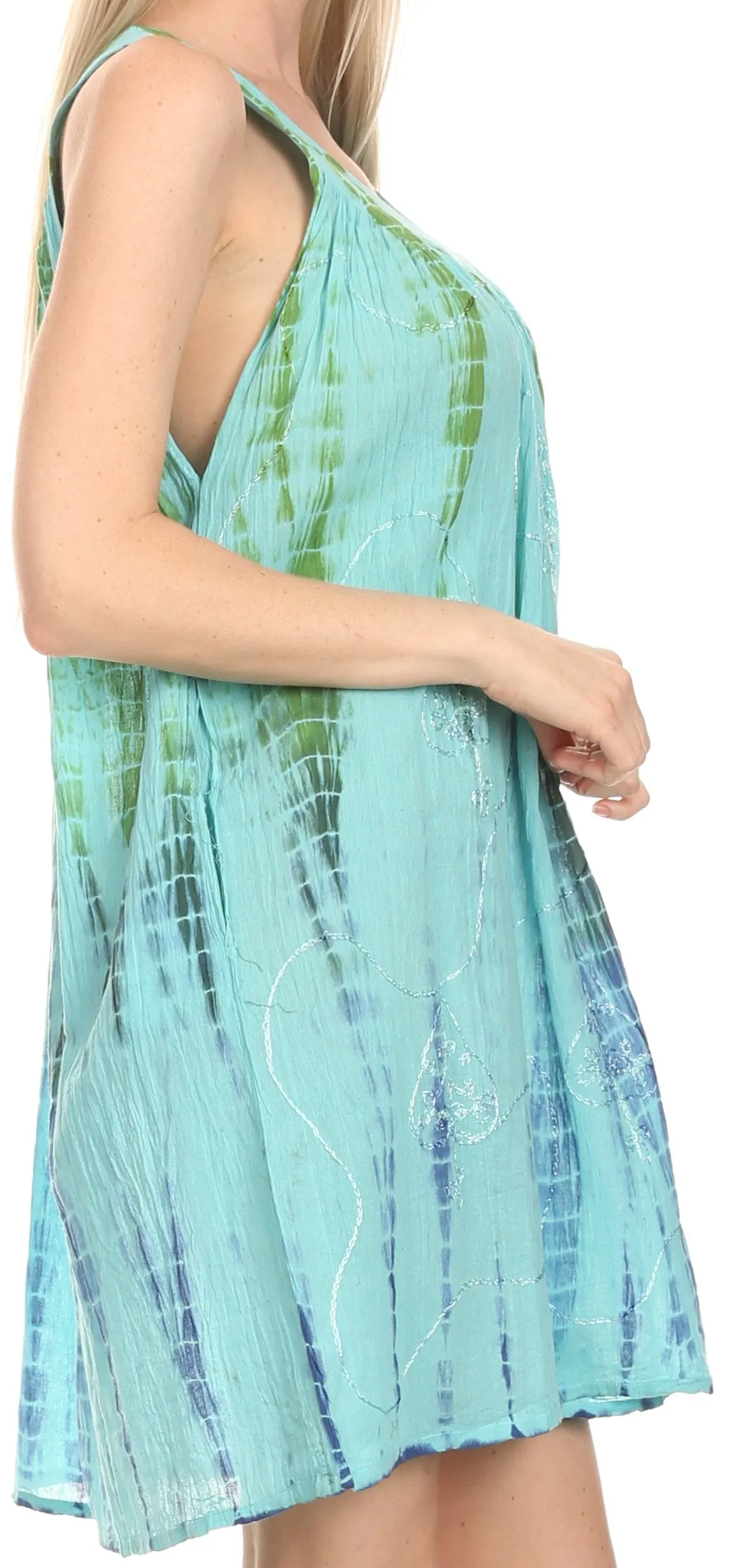 Sakkas  Amber Rose Sleeveless V-Neck Embroidered Ombre Tie Dye Tank Top Blouse / Tunic