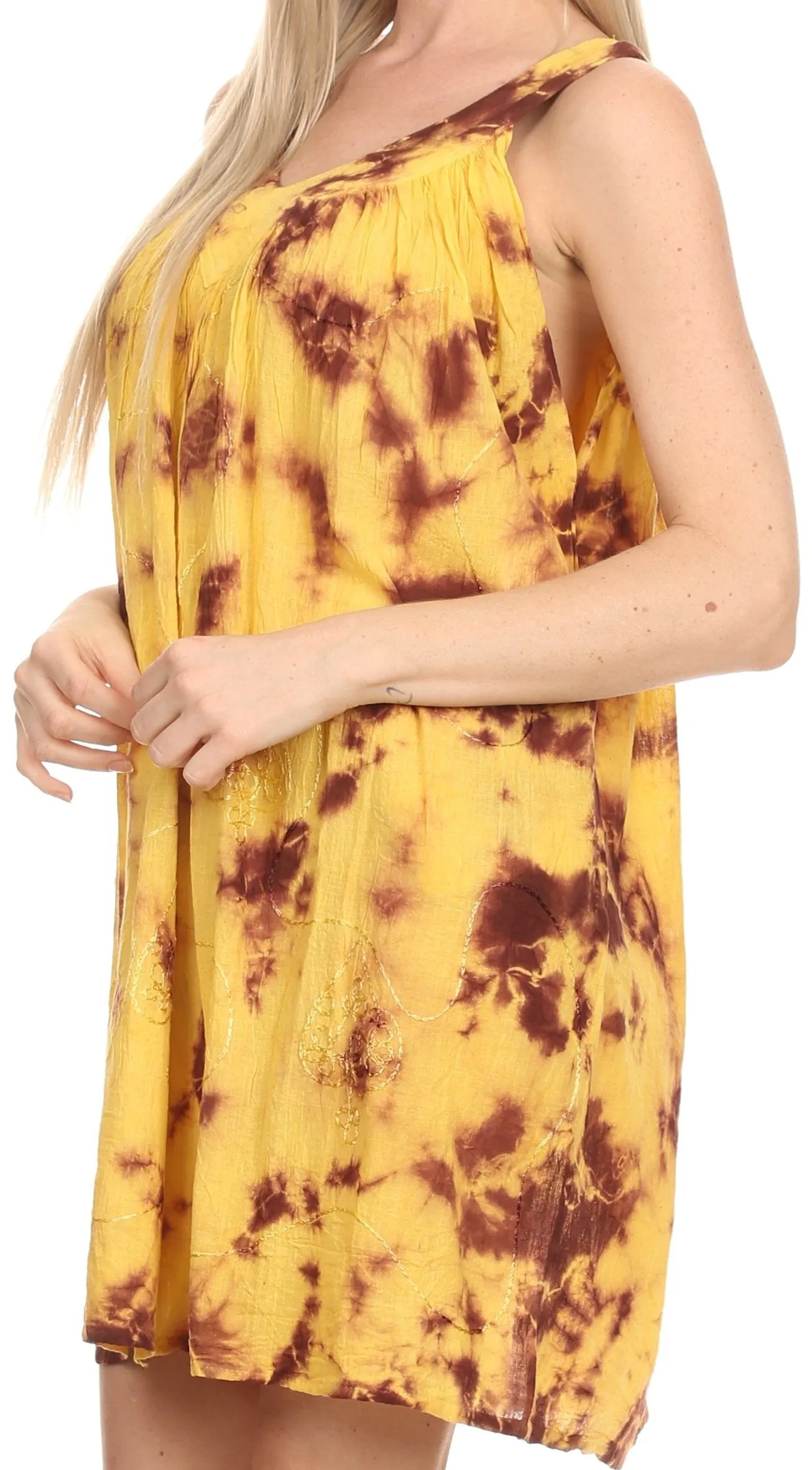 Sakkas  Amber Rose Sleeveless V-Neck Embroidered Ombre Tie Dye Tank Top Blouse / Tunic