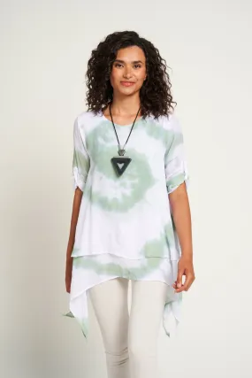 Saloos A-line Tie & Dye Layered Tunic with Necklace